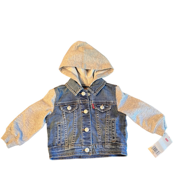 Levi's Infant Denim Jacket 6-9 months, NWT, Sweatshirt Hoodie and Sleeves - Picture 1 of 3